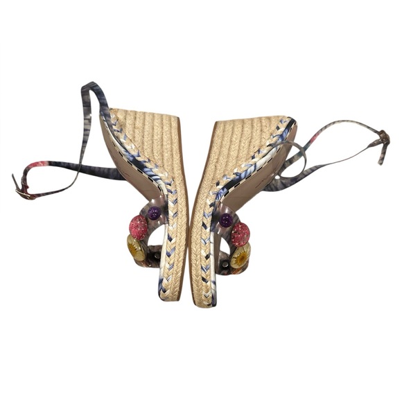 BETSEY JOHNSON FLORAL ANKLE STRAP WEDGE SHOES - Picture 5 of 11